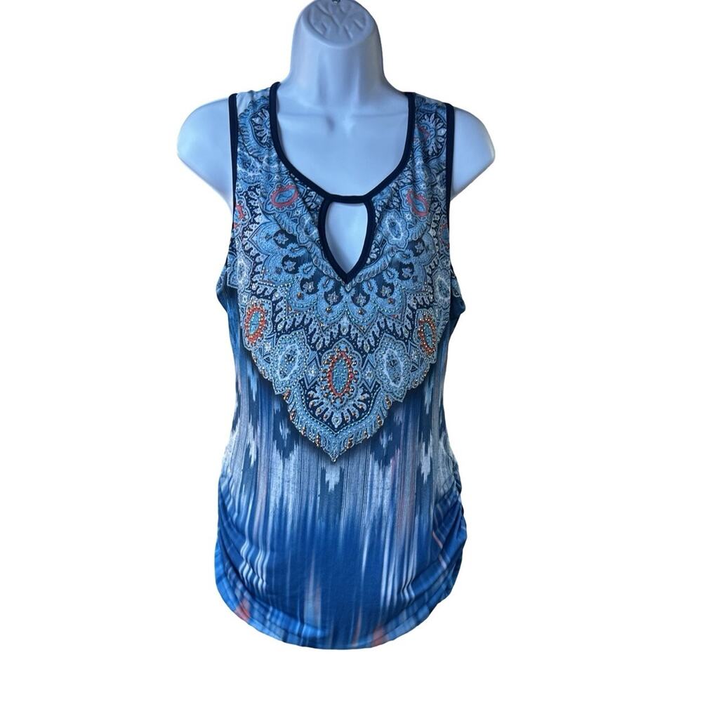 Venus Keyhole Tank Top Womens L Blue Paisley Sleeveless Stretch Y2K